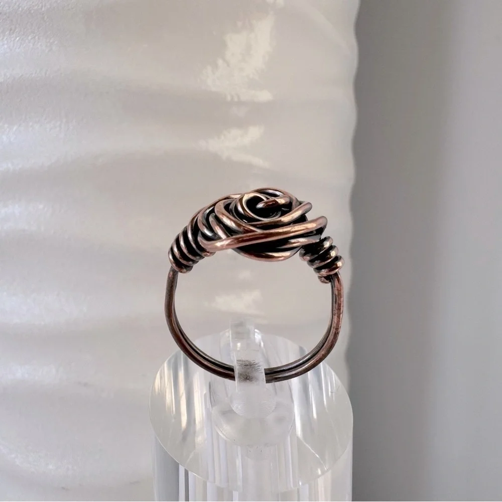 Copper Wire Wrapped Rose Flower Ring